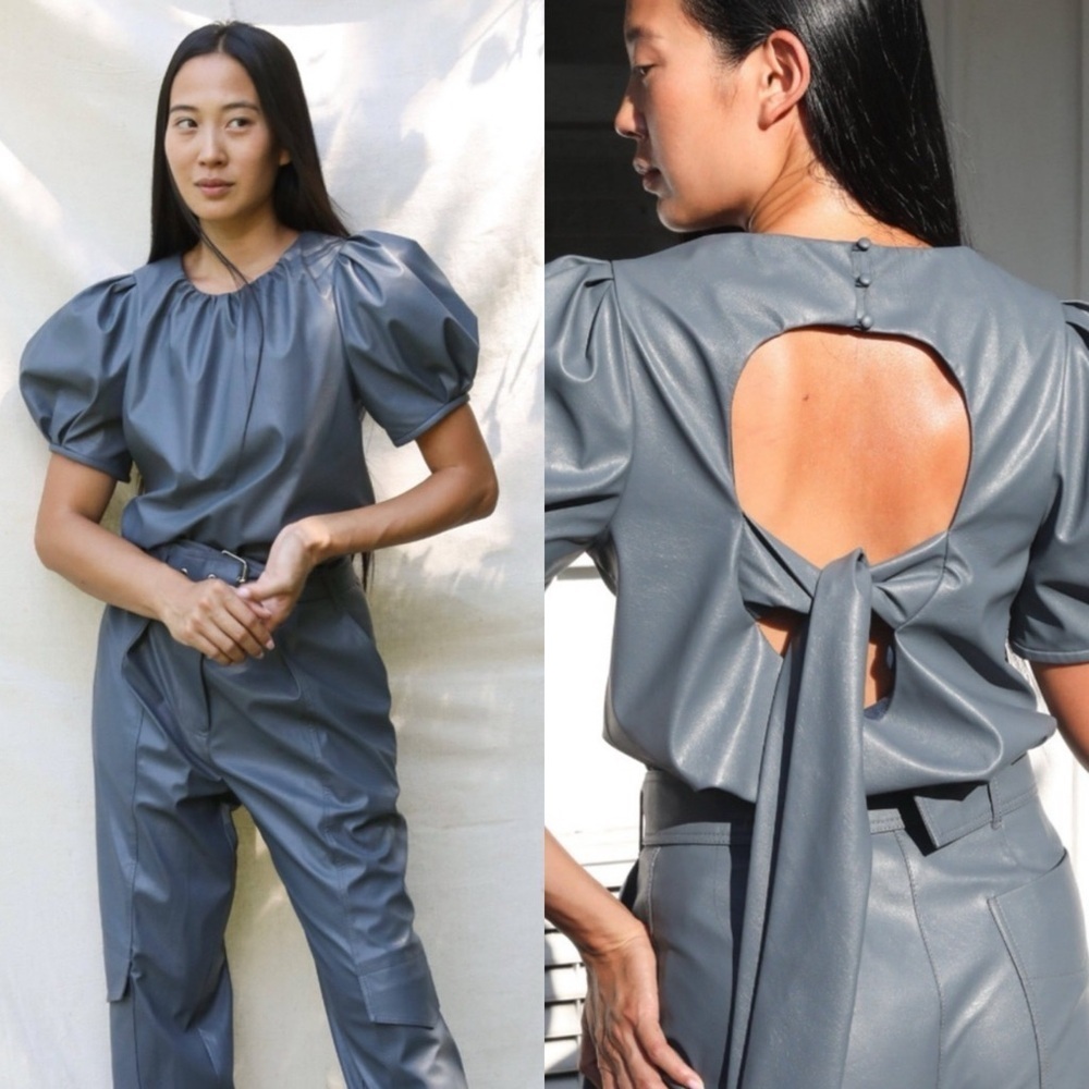 Tanya Taylor Carol Faux Leather Blouse Size 2
